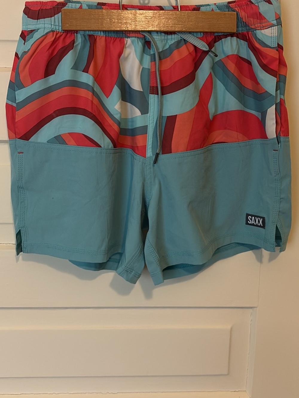 SAXX Colorblock Swim/Active Shorts in Aqua & Coral